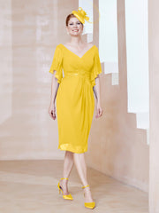 Robe en Mousseline à Col en V Orné de Strass Souci