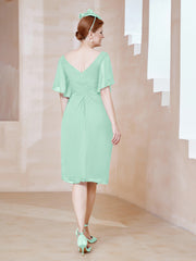 Robe en Mousseline à Col en V Orné de Strass Vert Menthe