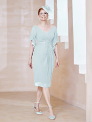 Robe en Mousseline à Col en V Orné de Strass Brume Grande Taille
