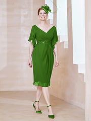 Robe en Mousseline à Col en V Orné de Strass Mousse