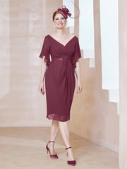 Robe en Mousseline à Col en V Orné de Strass Mûre Grande Taille
