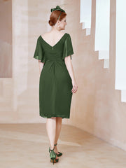 Robe en Mousseline à Col en V Orné de Strass Olive Verte Grande Taille