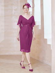 Robe en Mousseline à Col en V Orné de Strass Orchidee