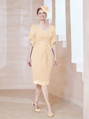 Robe en Mousseline à Col en V Orné de Strass Pêche
