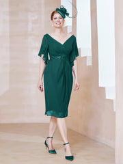 Robe en Mousseline à Col en V Orné de Strass Paon