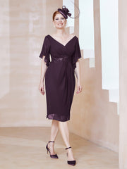 Robe en Mousseline à Col en V Orné de Strass Plum