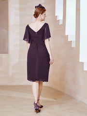 Robe en Mousseline à Col en V Orné de Strass Plum