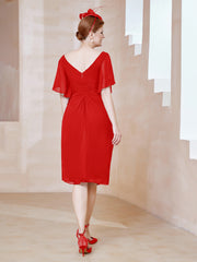 Robe en Mousseline à Col en V Orné de Strass Rouge Grande Taille