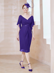 Robe en Mousseline à Col en V Orné de Strass Régence