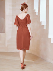 Robe en Mousseline à Col en V Orné de Strass Rouille