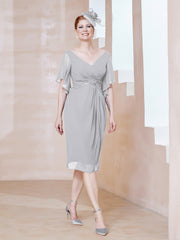 Robe en Mousseline à Col en V Orné de Strass Argent