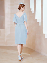 Robe en Mousseline à Col en V Orné de Strass Bleu Ciel Grande Taille