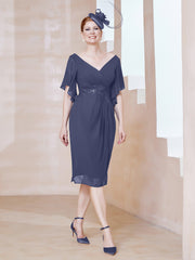 Robe en Mousseline à Col en V Orné de Strass Orageux Grande Taille