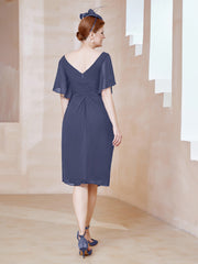 Robe en Mousseline à Col en V Orné de Strass Orageux