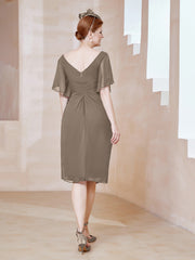 Robe en Mousseline à Col en V Orné de Strass Taupe