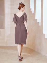 Robe en Mousseline à Col en V Orné de Strass Vintage Mauve