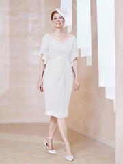 Robe en Mousseline à Col en V Orné de Strass Blanc Grande Taille