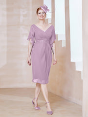 Robe en Mousseline à Col en V Orné de Strass Glycine
