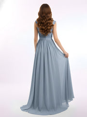 Robe Appliquée et Perlée avec Col en Cœur Bleu Poudré