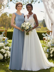 Robe Appliquée et Perlée avec Col en Cœur Bleu Poudré