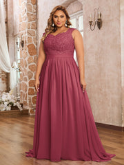 Robe Appliquée et Perlée avec Col en Cœur Cannelle Rose Grande Taille
