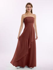 Sans Bretelles Mousseline Robe Demoiselle d'honneur terracotta