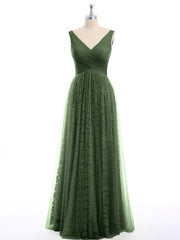 Robes Col en V Doublure en Dentelle et Tulle Olive Verte Grande Taille