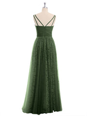 Robes Col en V Doublure en Dentelle et Tulle Olive Verte
