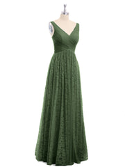 Robes Col en V Doublure en Dentelle et Tulle Olive Verte