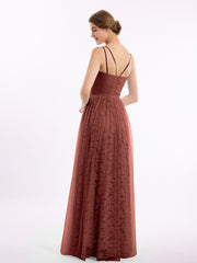 Robes Col en V Doublure en Dentelle et Tulle terracotta