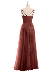Robes Col en V Doublure en Dentelle et Tulle terracotta