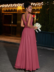 Simple Mousseline Robes Avec Encolure En V Cannelle Rose