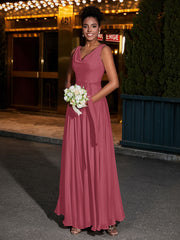 Simple Mousseline Robes Avec Encolure En V Cannelle Rose Grande Taille
