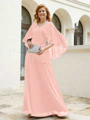 Robe Perlée Longueur au Sol avec Manches Flottantes à Col en V Corail Grande Taille