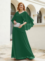 Robe Perlée Longueur au Sol avec Manches Flottantes à Col en V Vert Foncé Grande Taille