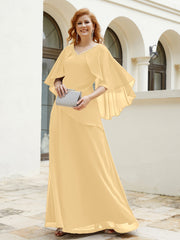 Robe Perlée Longueur au Sol avec Manches Flottantes à Col en V Or Grande Taille