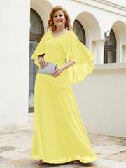 Robe Perlée Longueur au Sol avec Manches Flottantes à Col en V Citron Grande Taille