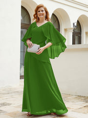 Robe Perlée Longueur au Sol avec Manches Flottantes à Col en V Mousse