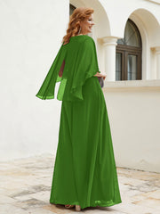 Robe Perlée Longueur au Sol avec Manches Flottantes à Col en V Mousse Grande Taille