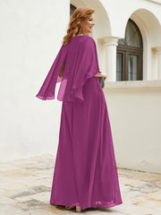 Robe Perlée Longueur au Sol avec Manches Flottantes à Col en V Orchidee