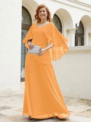 Robe Perlée Longueur au Sol avec Manches Flottantes à Col en V Mandarine