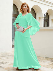 Robe Perlée Longueur au Sol avec Manches Flottantes à Col en V Turquoise