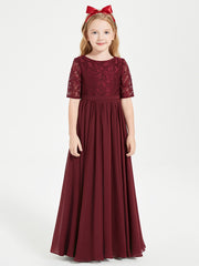 Robes de Demoiselle d'Honneur Junior en Dentelle à Demi-Manches Cabernet
