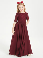 Robes de Demoiselle d'Honneur Junior en Dentelle à Demi-Manches Cabernet