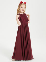 Robes de Demoiselle d'Honneur Junior en Dentelle à Demi-Manches Cabernet