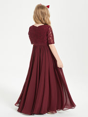 Robes de Demoiselle d'Honneur Junior en Dentelle à Demi-Manches Cabernet