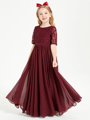 Robes de Demoiselle d'Honneur Junior en Dentelle à Demi-Manches Cabernet
