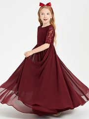 Robes de Demoiselle d'Honneur Junior en Dentelle à Demi-Manches Cabernet