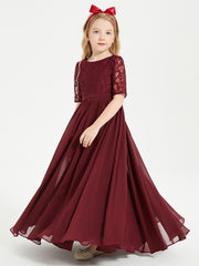 Robes de Demoiselle d'Honneur Junior en Dentelle à Demi-Manches Cabernet