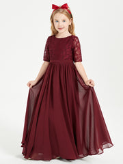Robes de Demoiselle d'Honneur Junior en Dentelle à Demi-Manches Cabernet